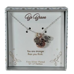 LArocks Be Brave Elephant Necklace Fine Silver Plated Mixed Metal Charms 16+2in